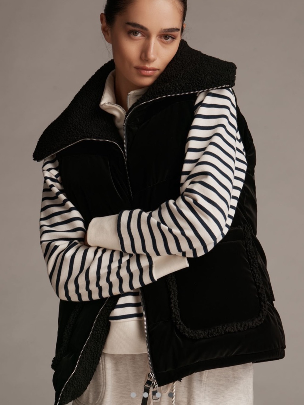 Varley Black Sherpa-Trim Puffer Vest